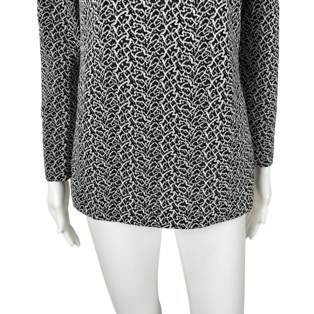 Vintage 70s Patterned Top Women's Small Black White Polyester Collared Shirt - Picture 5 of 10